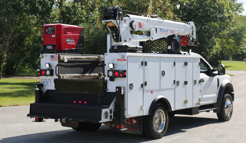 2021 Ford F600 Service Truck, 39k Miles, 4WD, 7.3 V8, Stellar Aluminum Service Body, Welder, Waste Tank, 7621 Crane full