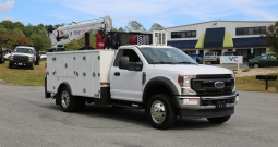 2021 Ford F600 Service Truck, 80k Miles, 4WD, 7.3 Gas, Stellar 11′ Aluminum Mechanics Body, Lube Skid, 7621 Crane, Welder, Drawers