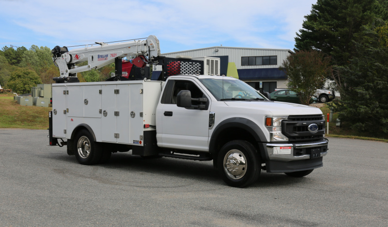 2021 Ford F600 Service Truck, 80k Miles, 4WD, 7.3 Gas, Stellar 11′ Aluminum Mechanics Body, Lube Skid, 7621 Crane, Welder, Drawers full