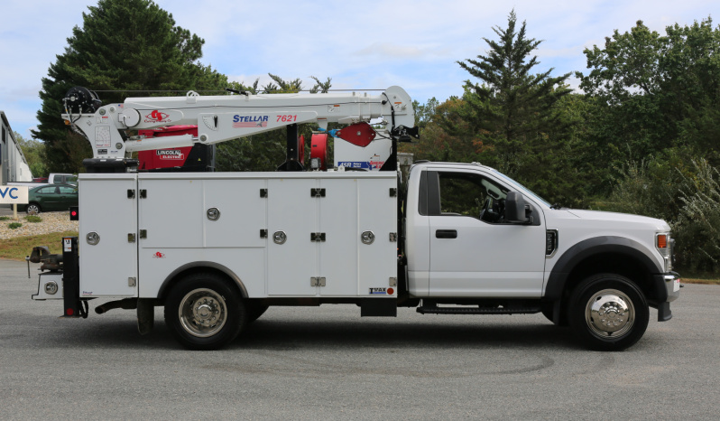 2021 Ford F600 Service Truck, 80k Miles, 4WD, 7.3 Gas, Stellar 11′ Aluminum Mechanics Body, Lube Skid, 7621 Crane, Welder, Drawers full