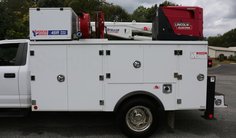 2021 Ford F600 Service Truck, 80k Miles, 4WD, 7.3 Gas, Stellar 11′ Aluminum Mechanics Body, Lube Skid, 7621 Crane, Welder, Drawers full