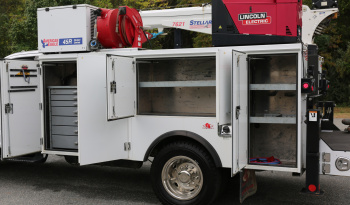 2021 Ford F600 Service Truck, 80k Miles, 4WD, 7.3 Gas, Stellar 11′ Aluminum Mechanics Body, Lube Skid, 7621 Crane, Welder, Drawers full
