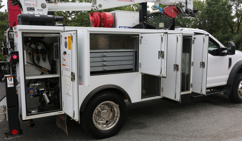 2021 Ford F600 Service Truck, 80k Miles, 4WD, 7.3 Gas, Stellar 11′ Aluminum Mechanics Body, Lube Skid, 7621 Crane, Welder, Drawers full