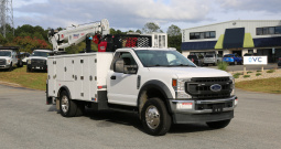 2021 Ford F600 Service Truck, 4WD, 7.3 V8 Gas, Stellar TMAX 11′ Mechanics Bed, 98k Miles, 7621 Crane, Welder, Drawers