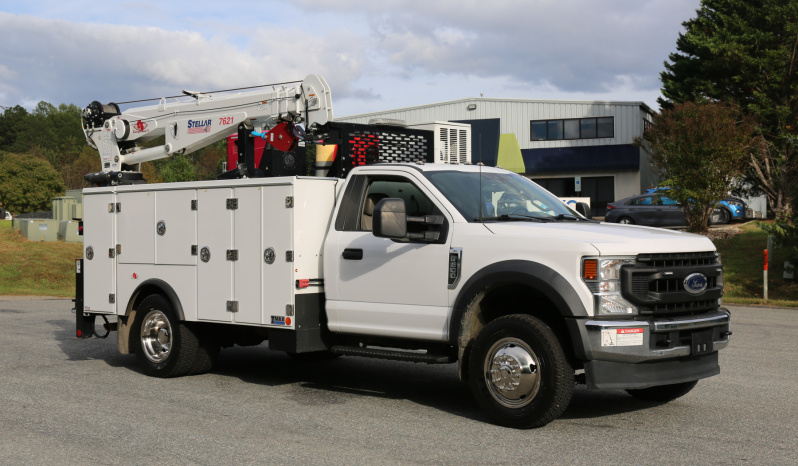 2021 Ford F600 Service Truck, 4WD, 7.3 V8 Gas, Stellar TMAX 11′ Mechanics Bed, 98k Miles, 7621 Crane, Welder, Drawers full