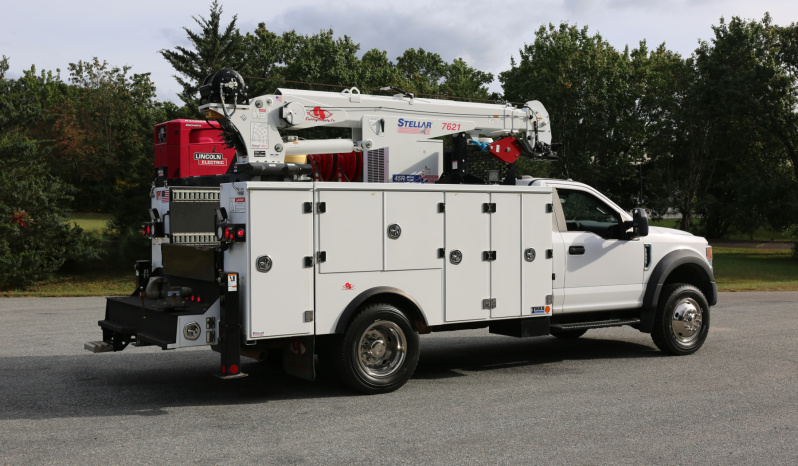2021 Ford F600 Service Truck, 4WD, 7.3 V8 Gas, Stellar TMAX 11′ Mechanics Bed, 98k Miles, 7621 Crane, Welder, Drawers full
