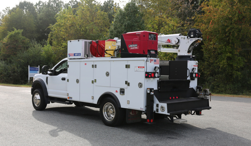 2021 Ford F600 Service Truck, 4WD, 7.3 V8 Gas, Stellar TMAX 11′ Mechanics Bed, 98k Miles, 7621 Crane, Welder, Drawers full