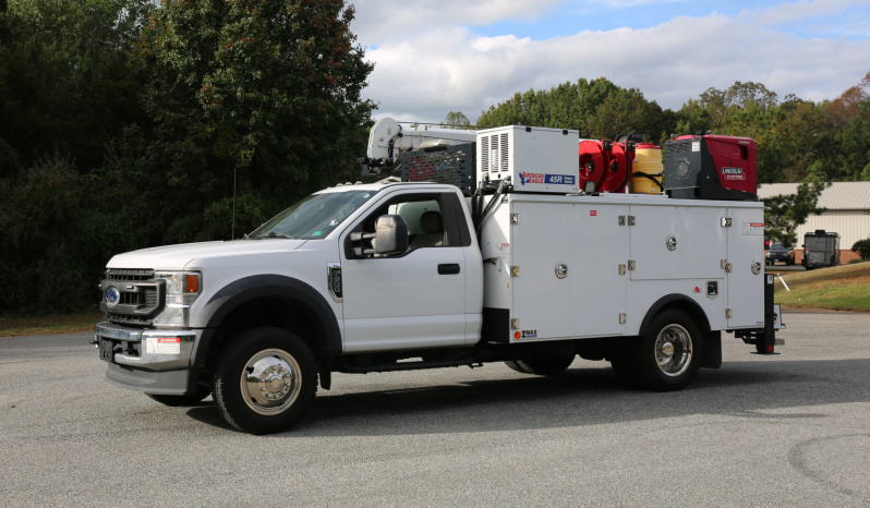 2021 Ford F600 Service Truck, 4WD, 7.3 V8 Gas, Stellar TMAX 11′ Mechanics Bed, 98k Miles, 7621 Crane, Welder, Drawers full