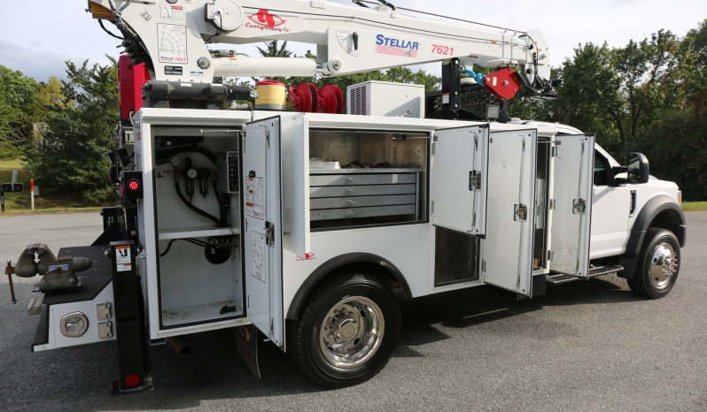 2021 Ford F600 Service Truck, 4WD, 7.3 V8 Gas, Stellar TMAX 11′ Mechanics Bed, 98k Miles, 7621 Crane, Welder, Drawers full