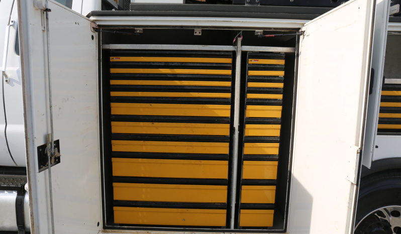 2018 Ford F750 Extended Cab Service Truck, Stellar 12630 Crane, 159k Miles, Diesel, EnPak, CTech Drawers, Waste Tank full